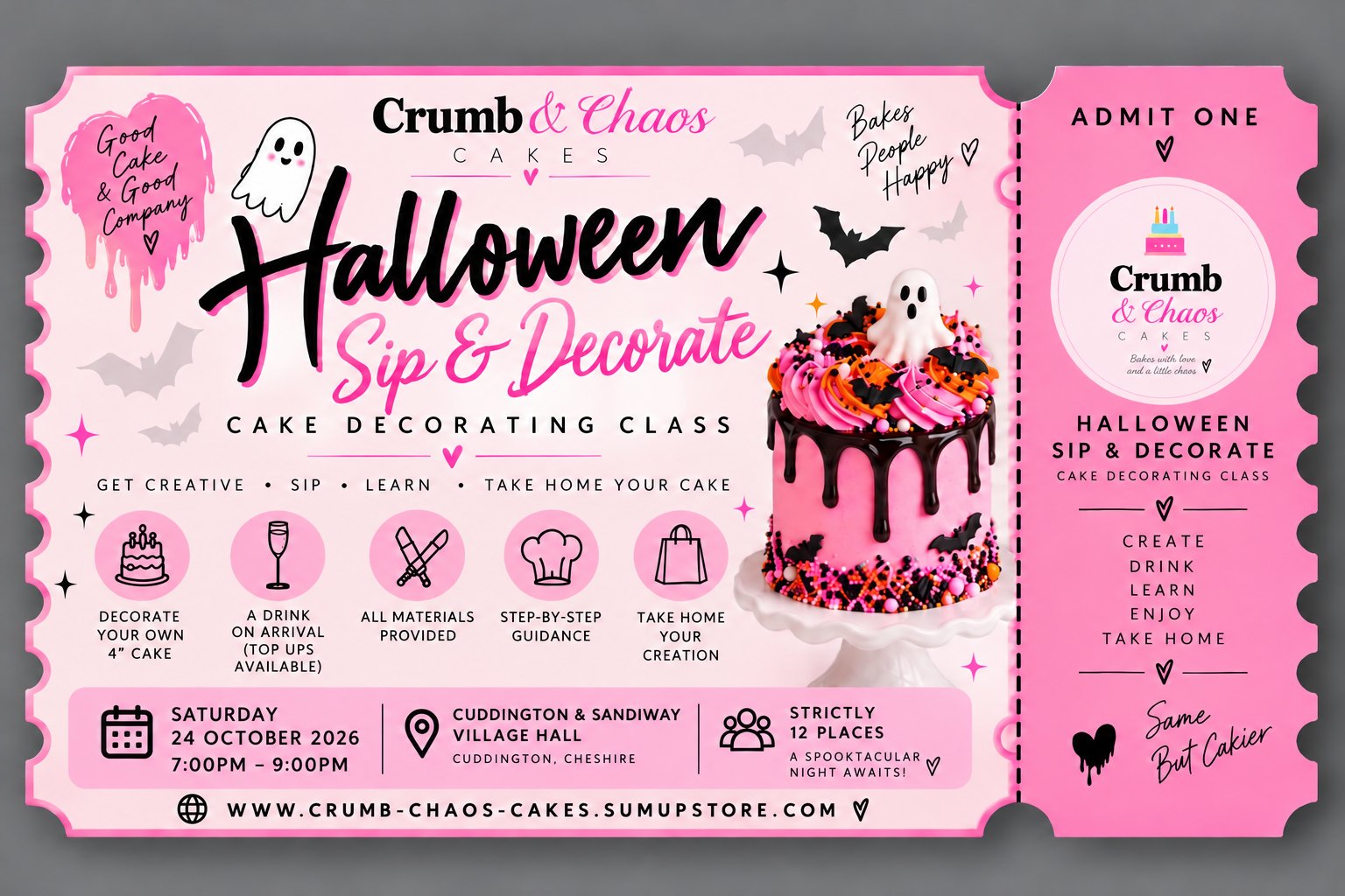Halloween Sip and Decorate cake decorating class ticket, Saturday 24 October 2026